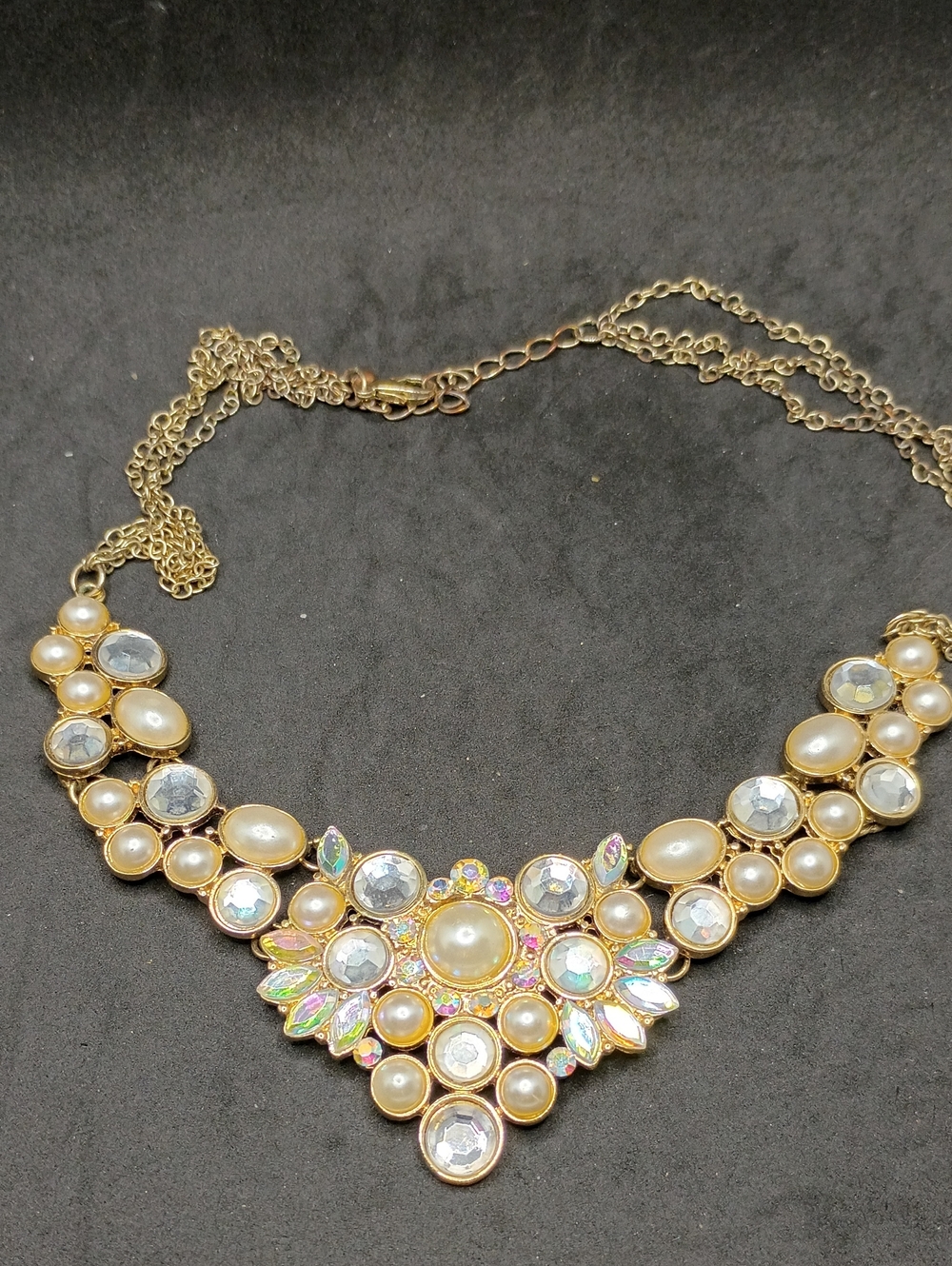 Gold Pearl & Crystal Statement Necklace